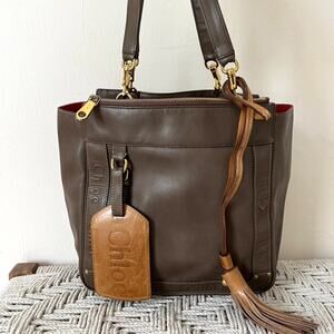 Chloe Eden Leather Brown Tote Bag with Tassel